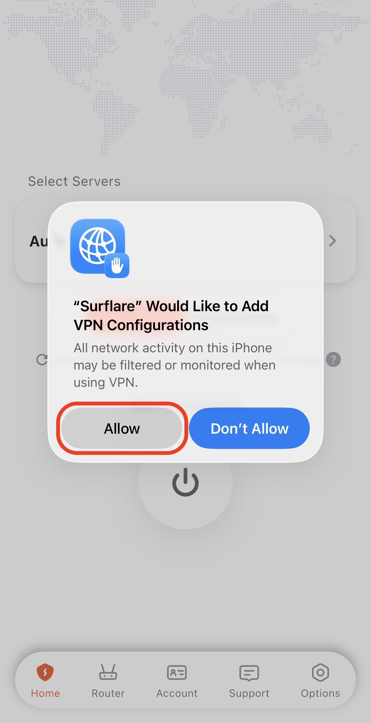 iOS VPN permission dialog