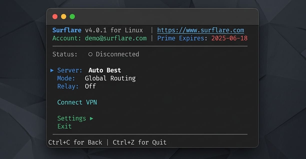 Surflare CLI interactive menu