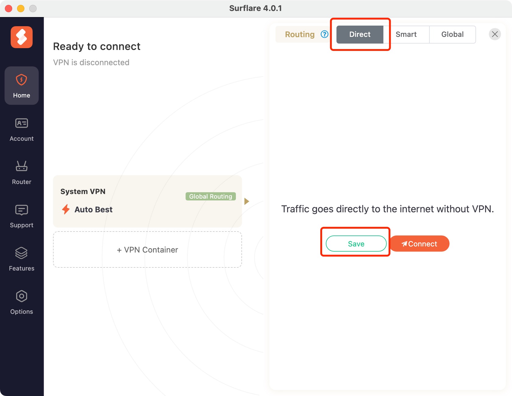 Set Default to Direct