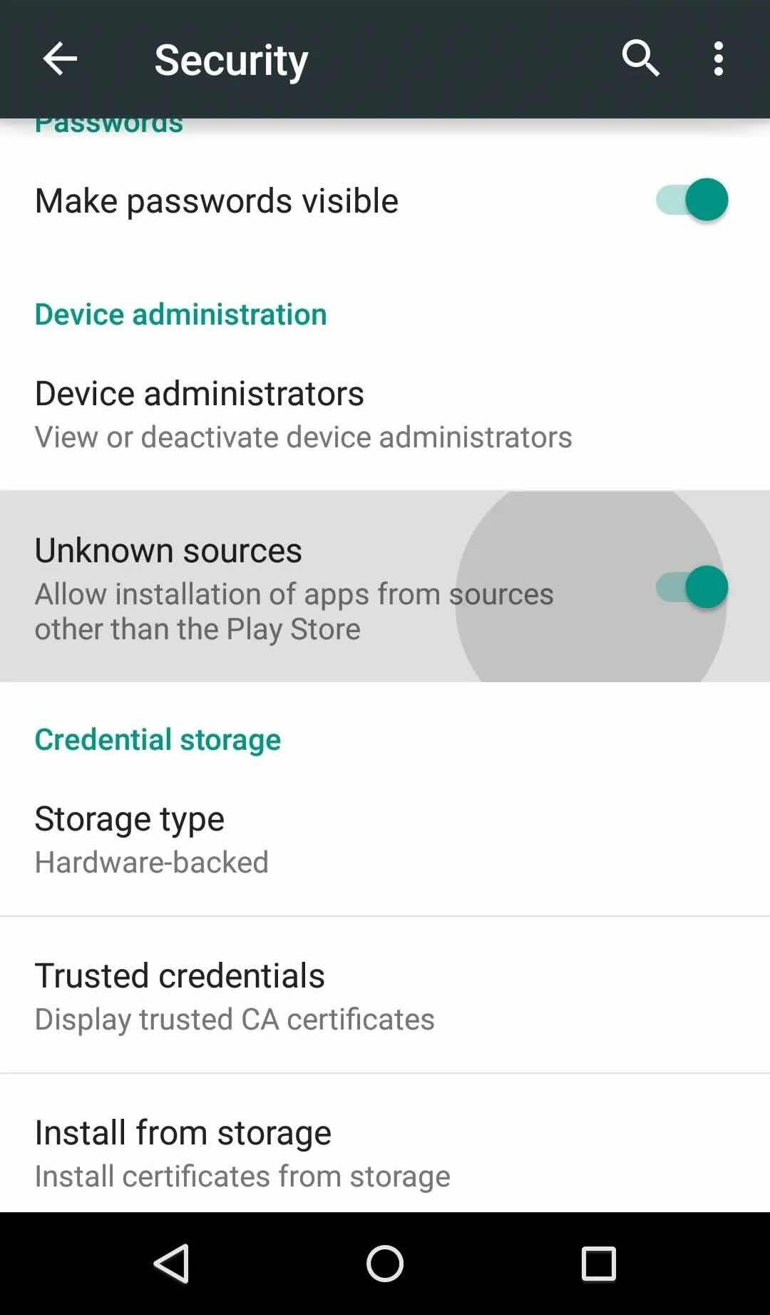 Enable unknown sources